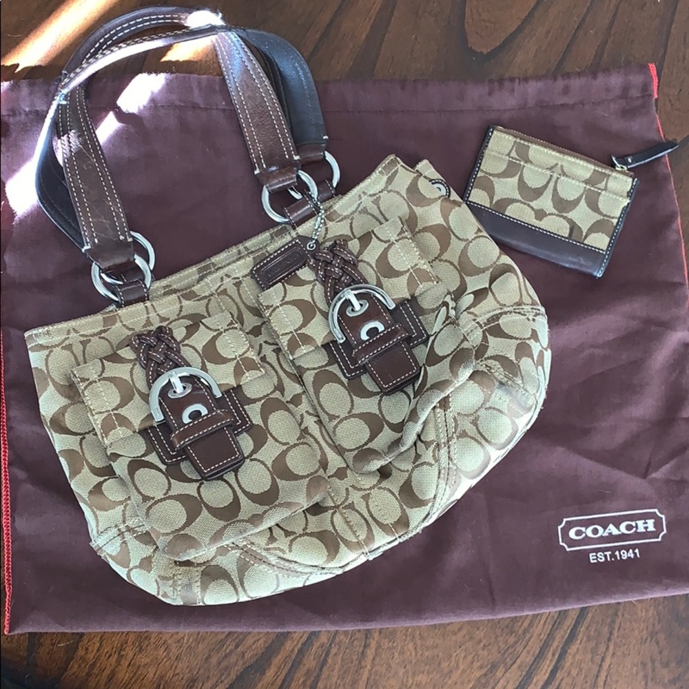 Coach signature handbag and coin wallet